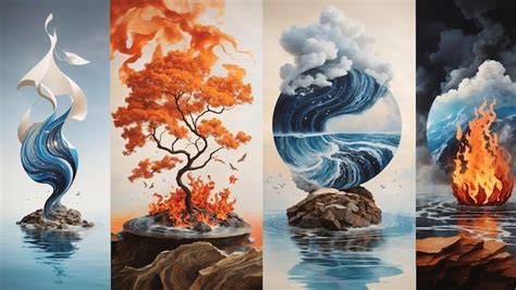 Premium Photo | Fire and water illustration wall art