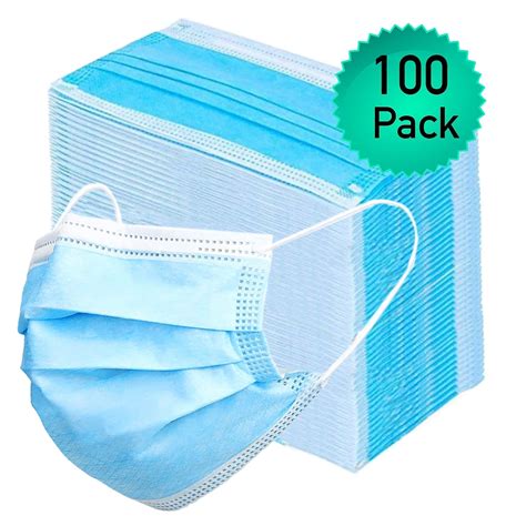 100pk Disposable Face Mask for Adults, 3 Layer Protective Ear Loop ...