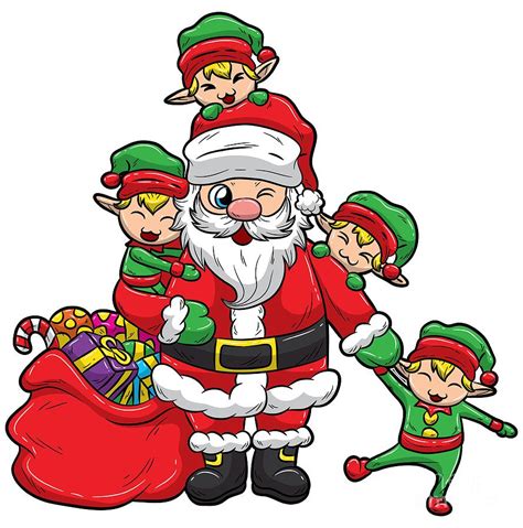 Santa Claus With Elves Christmas Illustration Digital Art by Siegfried ...