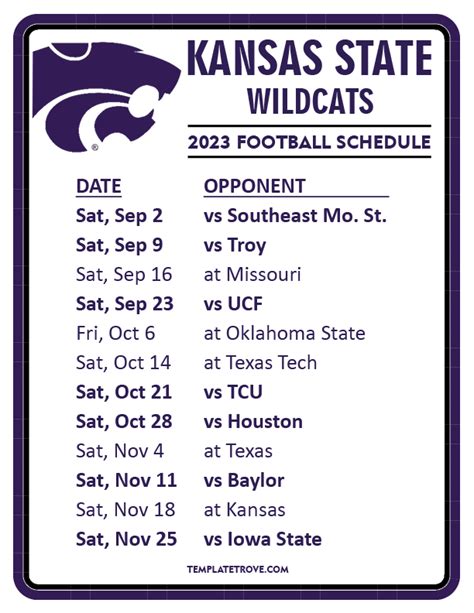 Printable 2023 Kansas State Wildcats Football Schedule