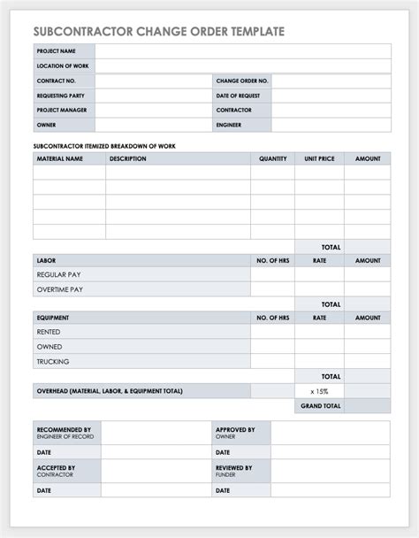 Change Order Request Template Excel Collection