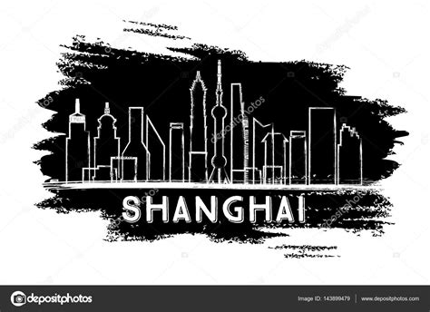 Shanghai Skyline Silhouette. Hand Drawn Sketch. — Stock Vector ...