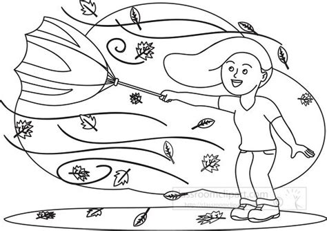 Weather Outline Clipart-girl holding an umbrella in wind weather fall ...