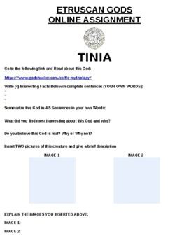 TINIA Etruscan God Online Assignment (Word Document) by Northeast Education