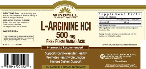 L-Arginine 500 mg. - Windmill Vitamins