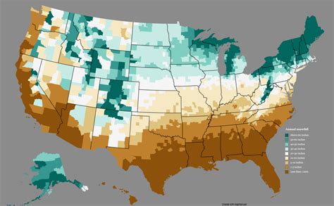 Average annual snowfall by county : MapPorn | World map decor, Snowfall ...