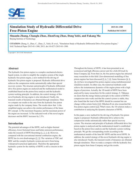 (PDF) Simulation Study of Hydraulic Differential Drive Free-Piston Engine