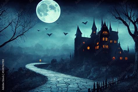 Scary Gothic castle on Halloween night, haunted palace or mansion for ...