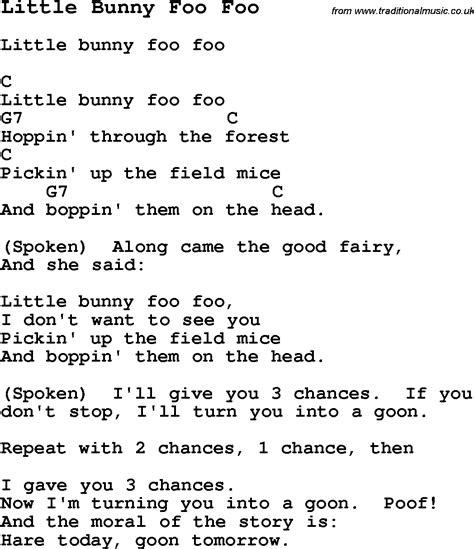 Summer Camp Song, Little Bunny Foo Foo, with lyrics and chords for ...