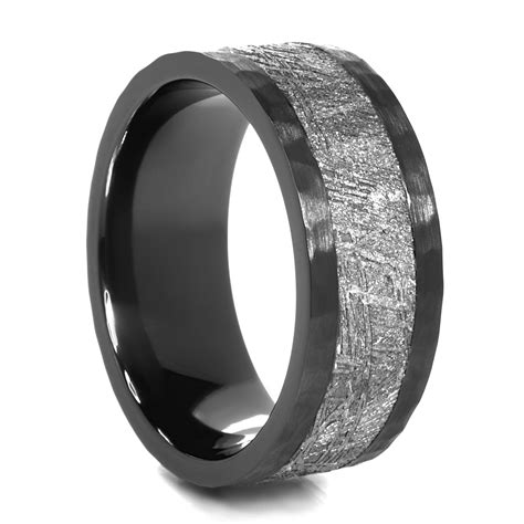 Meteorite and Black Zirconium Wedding Band - Lashbrook Design Meteorite ...