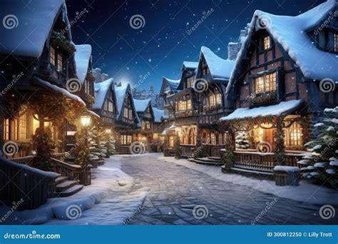 Beautiful Christmas Town in Winter Night Stock Photo - Image of night ...