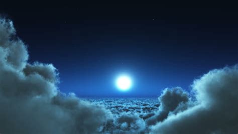 4k Night Flight In White Clouds Mass,moon & Heaven Sky,flying In Sky ...