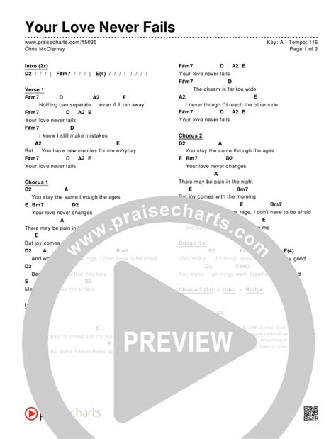 Your Love Never Fails Chords PDF (Chris McClarney) - PraiseCharts