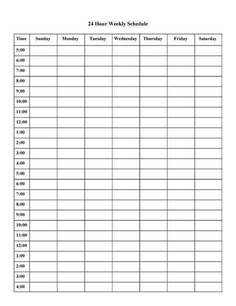 Hourly Schedule Template Printable