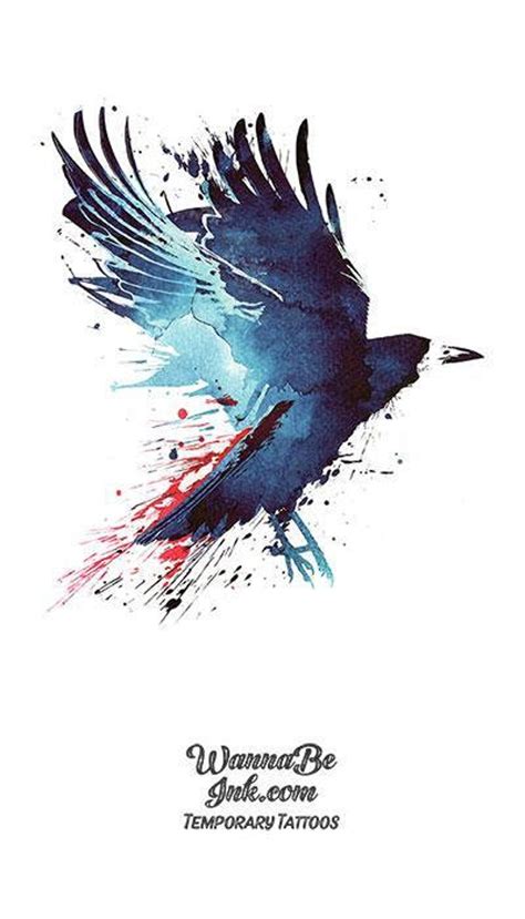 Blue Raven With Wings Spread Best Temporary Tattoos - Etsy