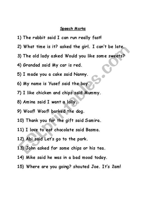 Speech Marks - ESL worksheet by michjhill