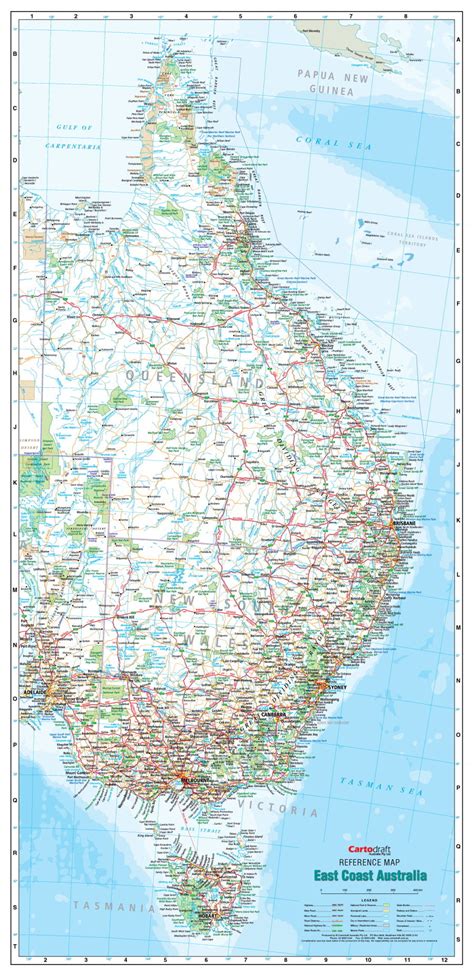 Buy wall map of the East Coast of Australia with hang rails - Mapworld