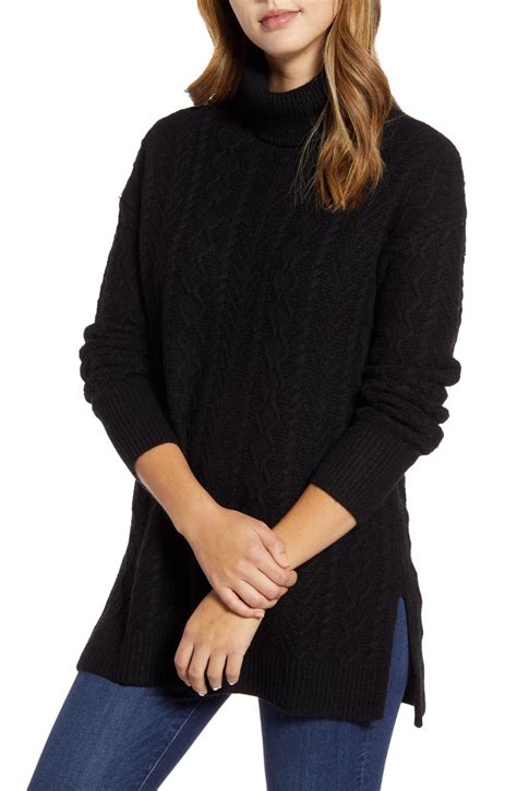 Halogen® Cable Turtleneck Tunic Sweater (Regular & Petite) | Nordstrom