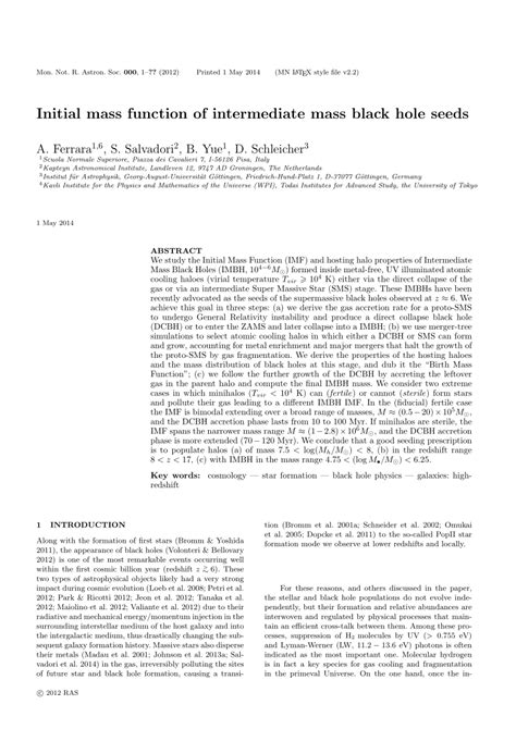 (PDF) Initial mass function of intermediate mass black hole seeds