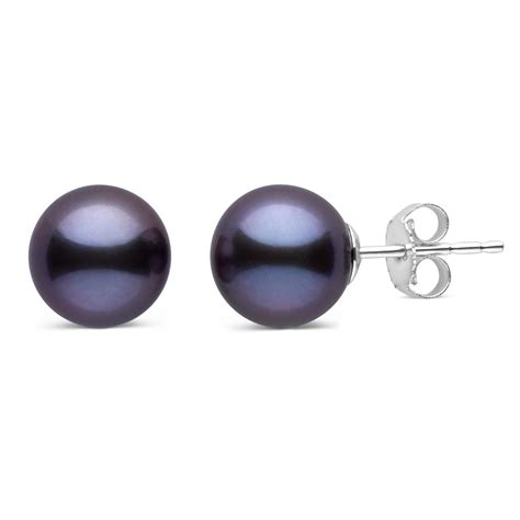 8.5-9.0 mm AAA Black Freshwater Pearl Stud Earrings