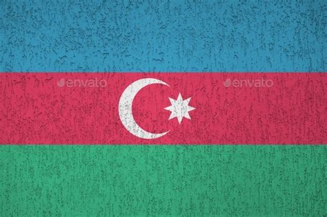 Azerbaijan flag depicted in bright paint colors on old relief ...