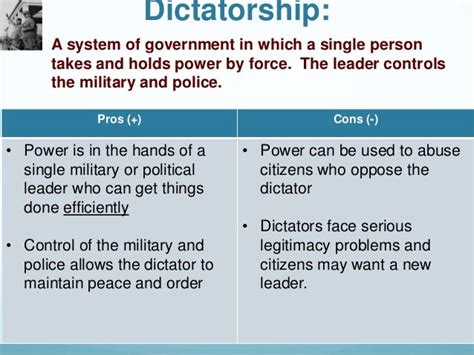 pros and cons of a dictatorship