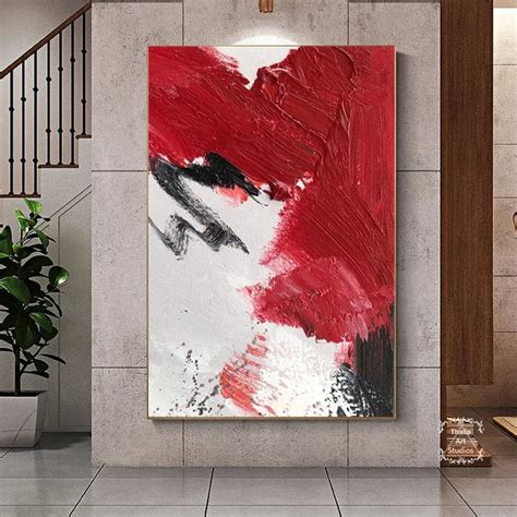 Large Red Abstract Painting White Abstract Wall Art Modern Red Texture ...