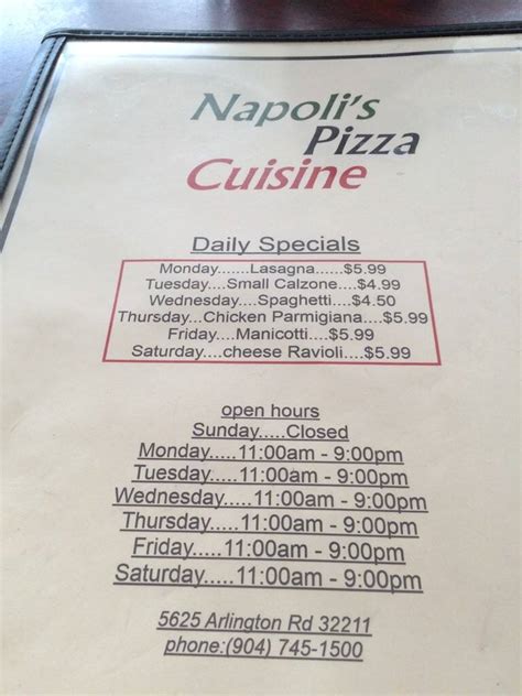 Napoli's Pizza Cuisine Menu - Urbanspoon/Zomato