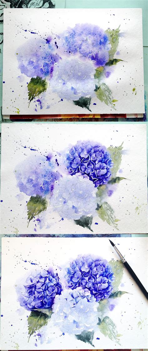 Hydrangea in watercolor on Behance Watercolor Paintings Easy ...