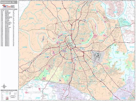 Nashville Tennessee Zip Code Wall Map (Premium Style) by MarketMAPS