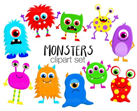 Monster Clipart Set Cute Monsters Clip Art Designs Fun - Etsy