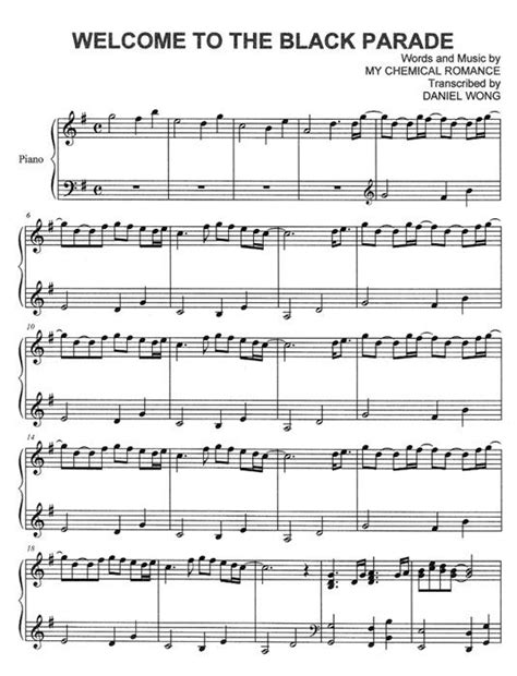 Welcome To The Black Parade Piano Sheet Music for all the my chemical ...