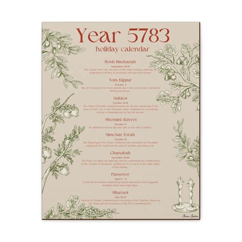 Year 5783 Jewish Holiday Classic Canvas Hebrew Calendar - Etsy