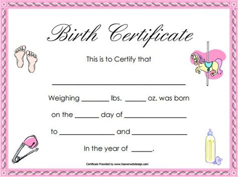 a birth certificate is shown in pink and white