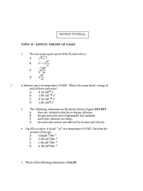 Understanding the Kinetic Theory of Gases Through Worked Examples | PDF ...