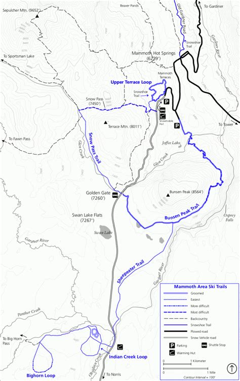 Mammoth Area Ski Map/Info - Yellowstone Winter