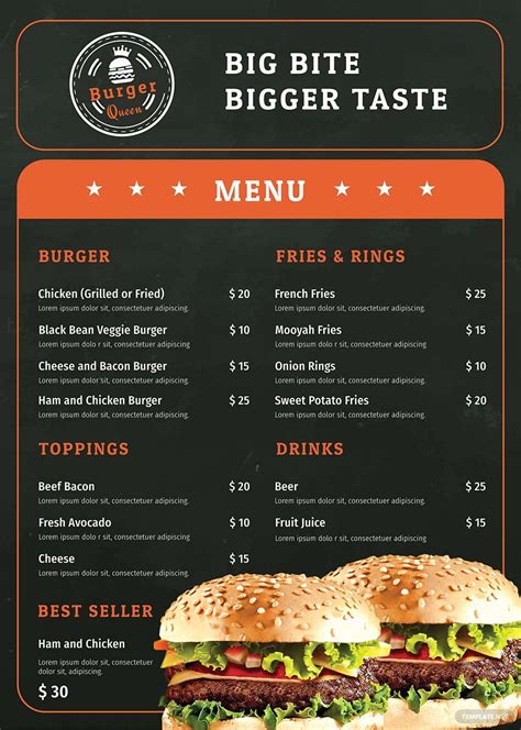 Basic Burger Menu Template in Publisher, Word, Illustrator, InDesign ...