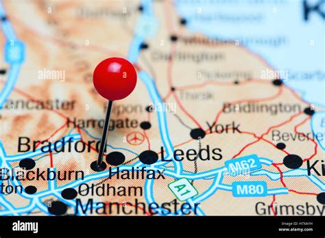 Halifax pinned on a map of UK Stock Photo - Alamy