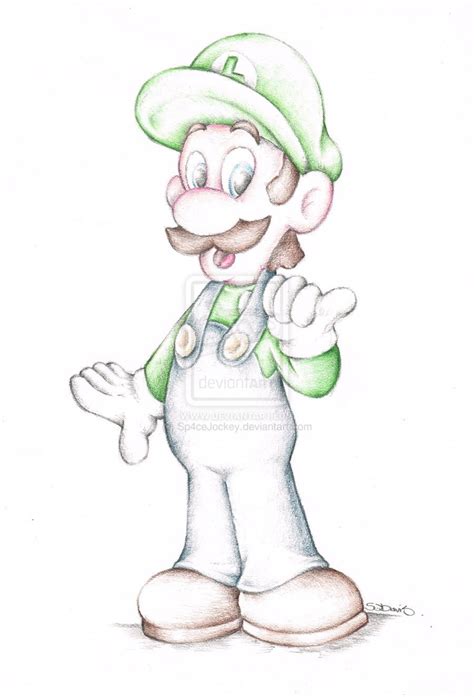 Super Mario Brothers Luigi Nintendo Art Coloured Pencil Drawing Signed ...