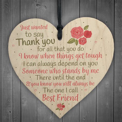 Friendship Thank You Gift Best Friend Plaque Wood Heart Sign