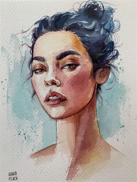 Portrait, art by HUMID PEACH | Watercolor art face, Watercolor portrait ...