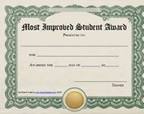 Printable Most Improved Student Awards Certificates Templates