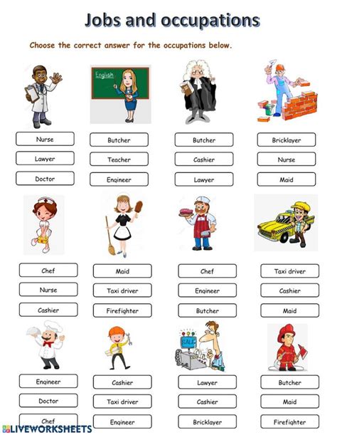 Jobs and occupations Interactive worksheet | English activities for ...