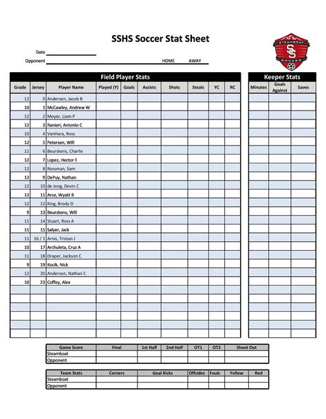 Football Team Roster Template