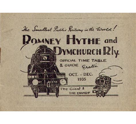 Romney Hythe and Dymchurch Railway Timetable & Guide Oct – Dec 1935 ...