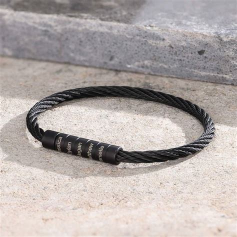 Engraved Twisted Cable Men Bracelet in Black Stainless Steel - MYKA