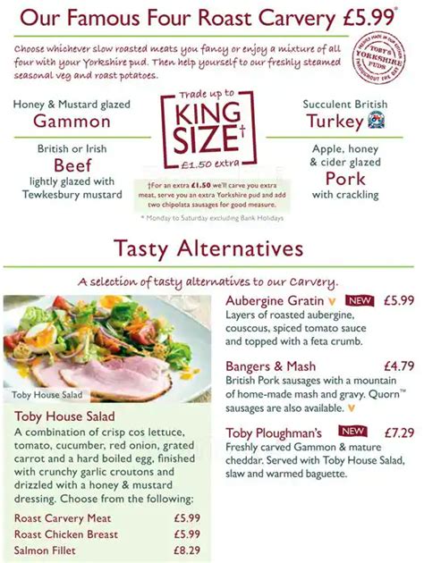 Menu at Toby Carvery pub & bar, Stockport, 271 Wellington Road North ...