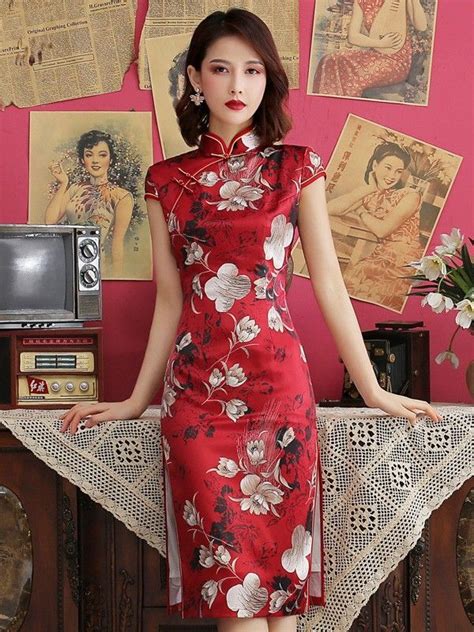 dress #china Red Floral Mid Qipao / Cheongsa em 2020 | Vestidos ...