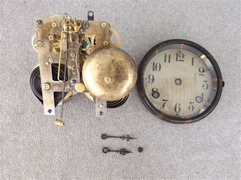 OLD ANTIQUE WATERBURY MANTLE SHELF CLOCK BELL MOVEMENT DIAL & HANDS ...