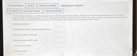 Solved For a concert event, there are $30 reserved seat | Chegg.com